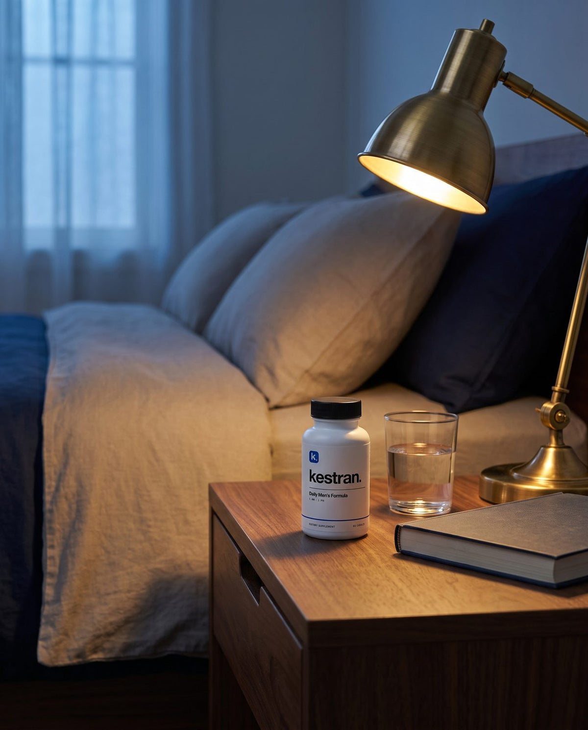 Kestran on a bedside table in the evening