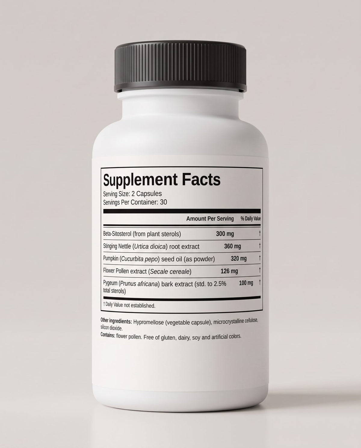 Kestran bottle, Supplement Facts panel