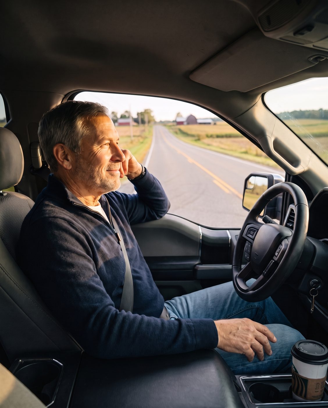 A man driving on an open road
