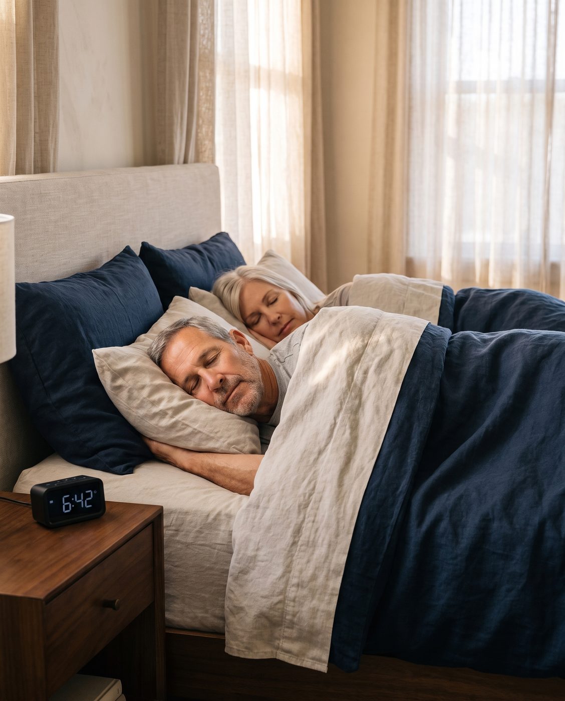A couple asleep at dawn