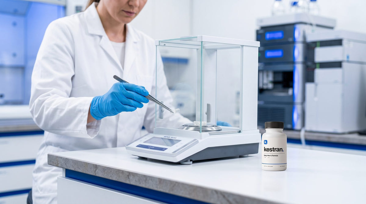 Kestran capsules being weighed in a testing lab
